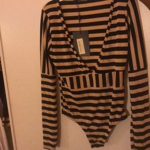 Striped Deep-V Bodysuit (never worn)